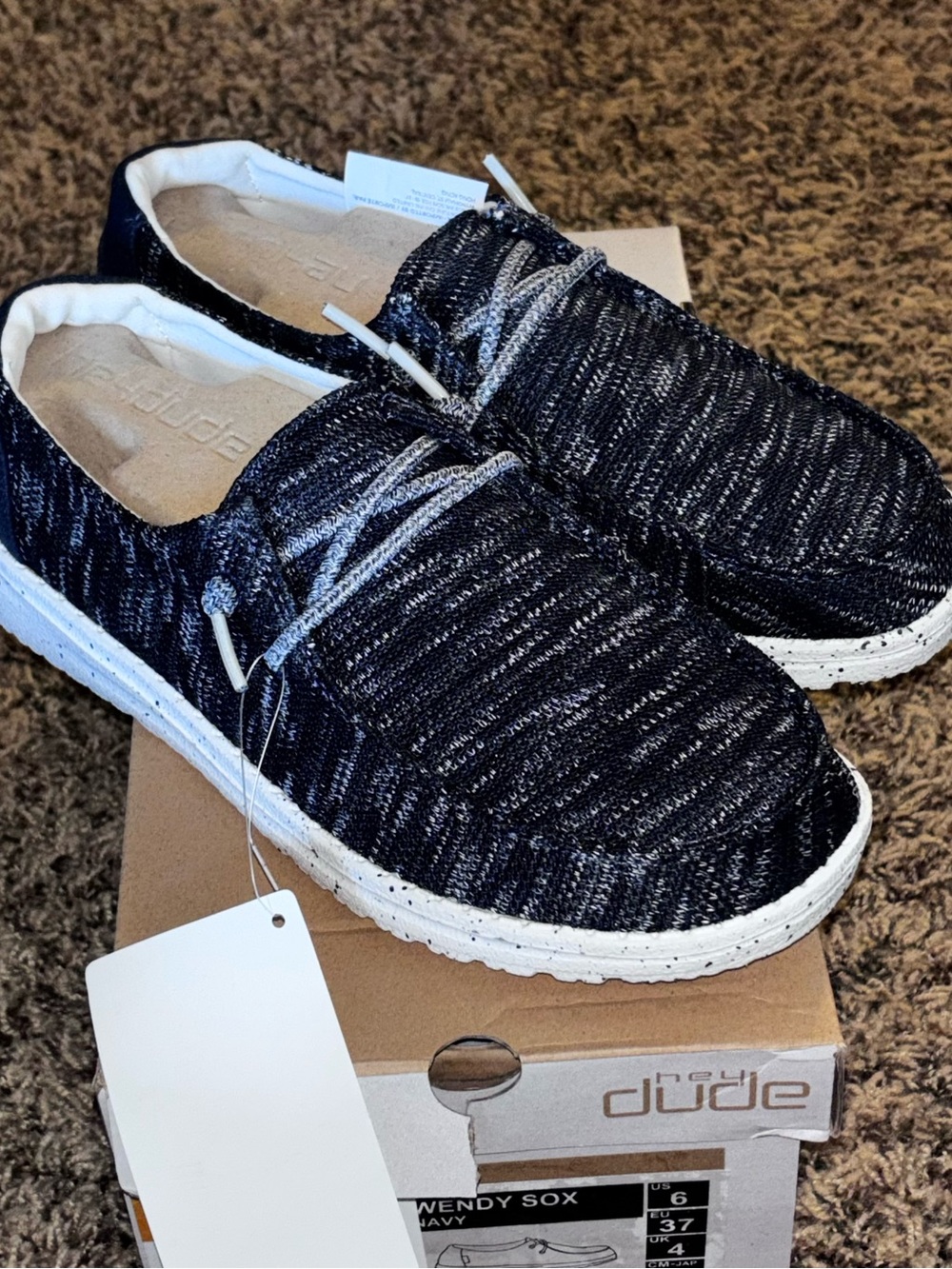 NIB Hey Dude Wendy Sox Navy Womens Slip On Loafers Shoes Size 6 NEW